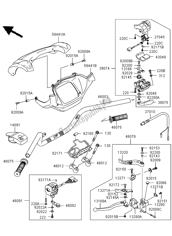 All parts for the Handle Bar of the Kawasaki KVF 750 4X4 2006