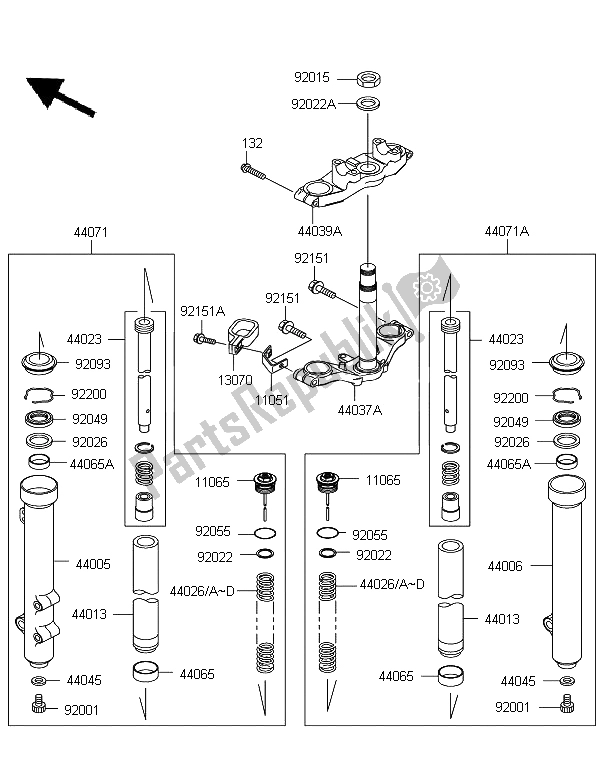 All parts for the Front Fork of the Kawasaki KX 65 2008