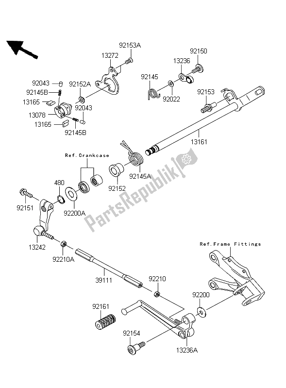 All parts for the Gear Change Mechanism of the Kawasaki Ninja ZX 10R 1000 2009