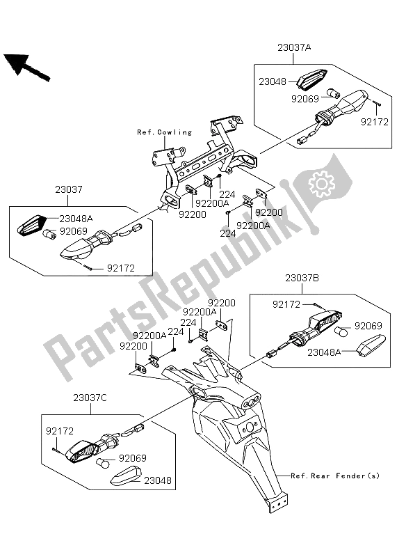 Todas as partes de Sinais De Mudança do Kawasaki Versys 650 2012