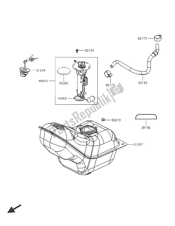 All parts for the Fuel Tank of the Kawasaki J 125 ABS 2016