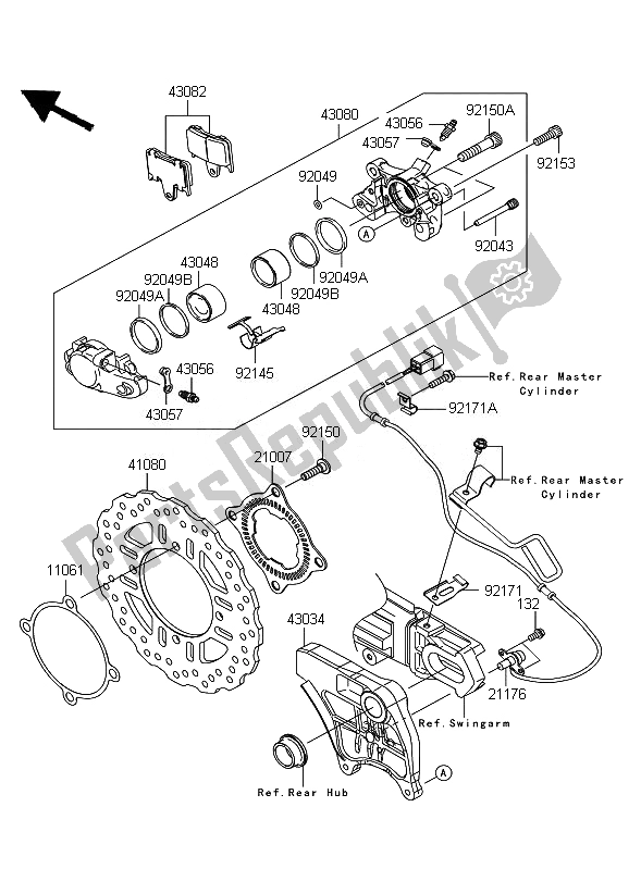 All parts for the Rear Brake of the Kawasaki ZZR 1400 ABS 2010