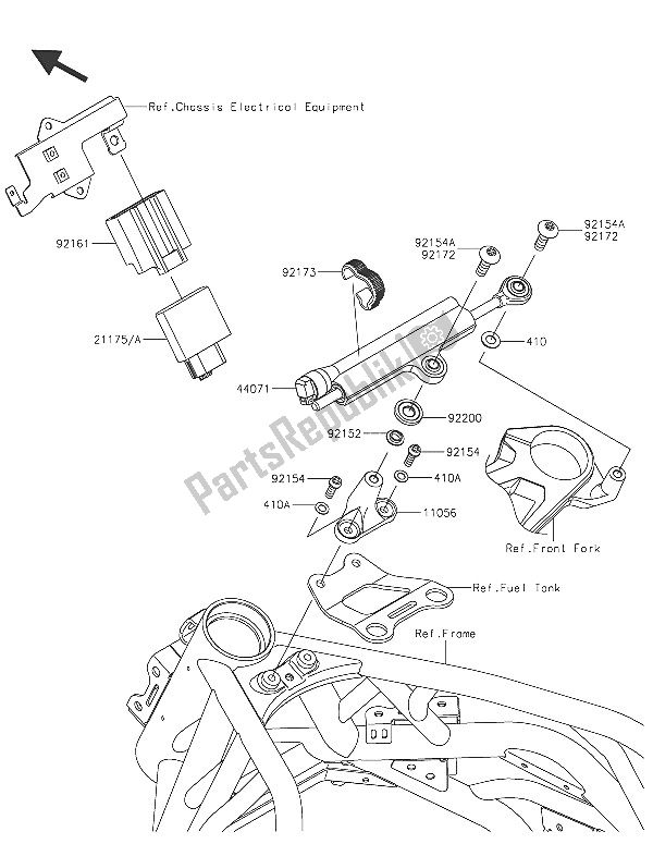 All parts for the Steering Damper of the Kawasaki Ninja H2 1000 2016