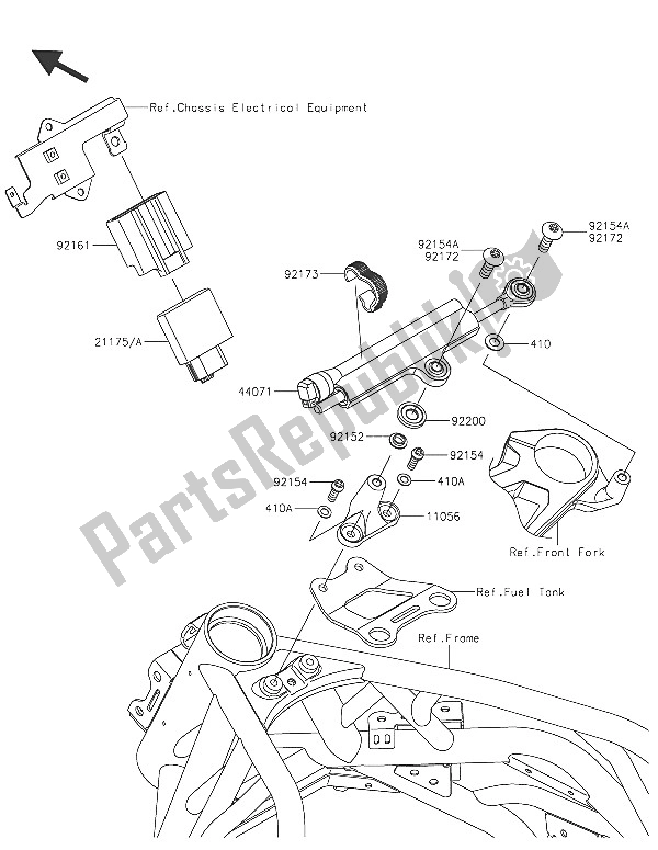 All parts for the Steering Damper of the Kawasaki Ninja H2 1000 2016