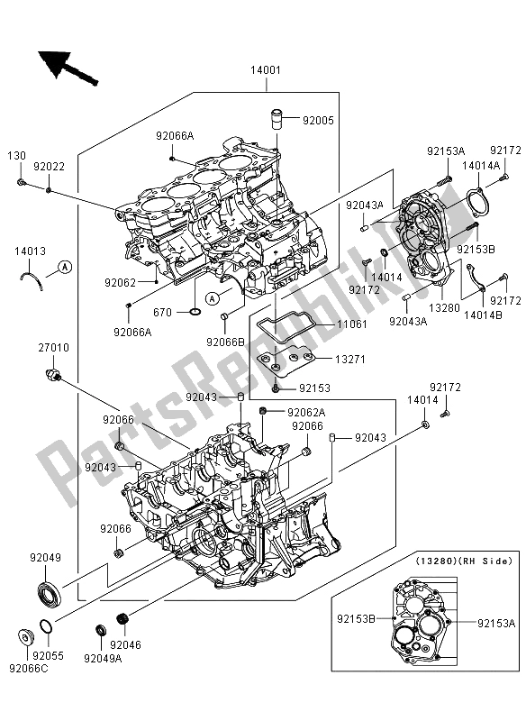 Todas as partes de Bloco Do Motor do Kawasaki Ninja ZX 6R 600 2009