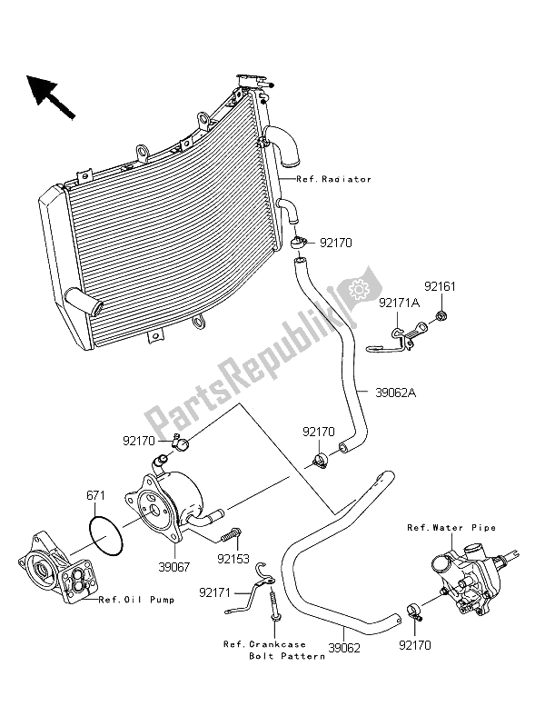 Alle onderdelen voor de Olie Koeler van de Kawasaki Ninja ZX 10R 1000 2006