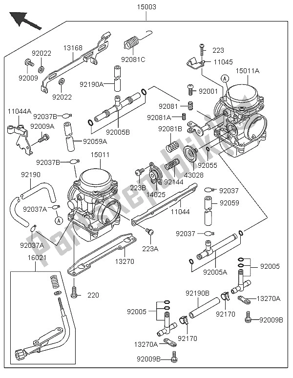 Alle onderdelen voor de Carburator van de Kawasaki KLE 500 2005