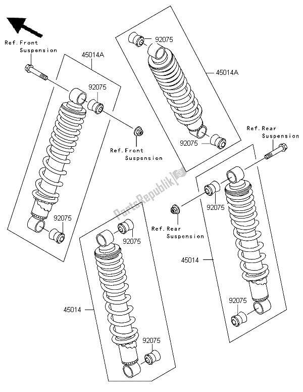 All parts for the Shock Absorber of the Kawasaki KLF 300 2006