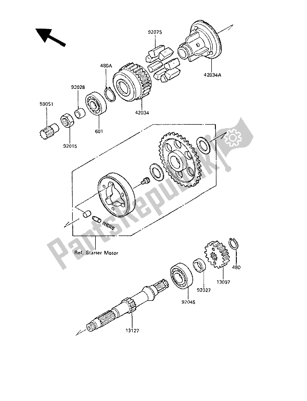 All parts for the Secondary Shaft of the Kawasaki GPZ 600R 1988