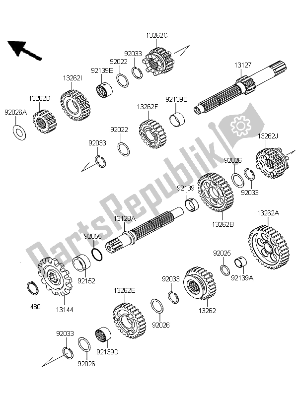 All parts for the Transmission of the Kawasaki D Tracker 125 2012