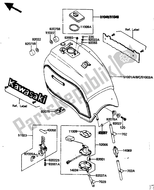 Alle onderdelen voor de Benzinetank van de Kawasaki ZN 1300 1986