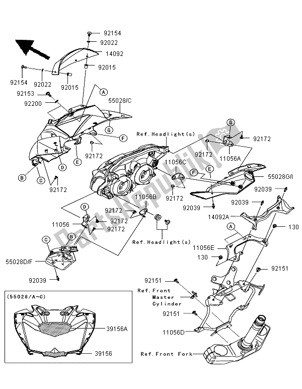 All parts for the Cowling of the Kawasaki Z 750R 2012