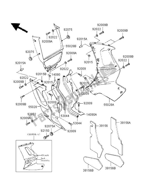 Alle onderdelen voor de Motorkap Zakt van de Kawasaki GPZ 1100 ABS 1996