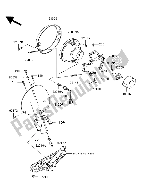 All parts for the Headlight of the Kawasaki VN 900 Classic 2006