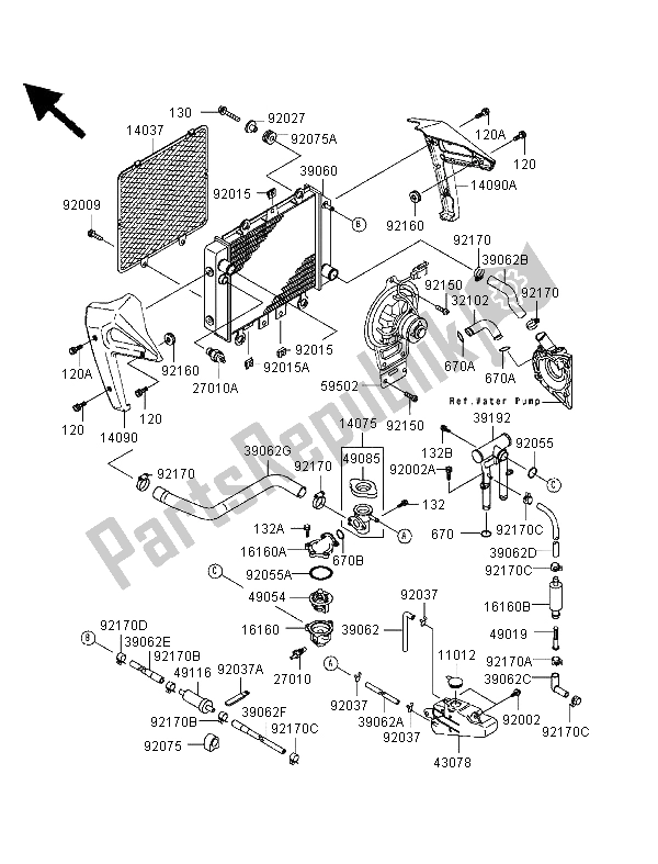 All parts for the Radiator of the Kawasaki ER 500 1999