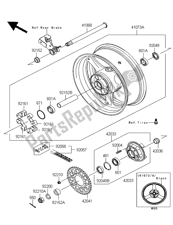 All parts for the Rear Hub of the Kawasaki Ninja ZX 10R 1000 2012