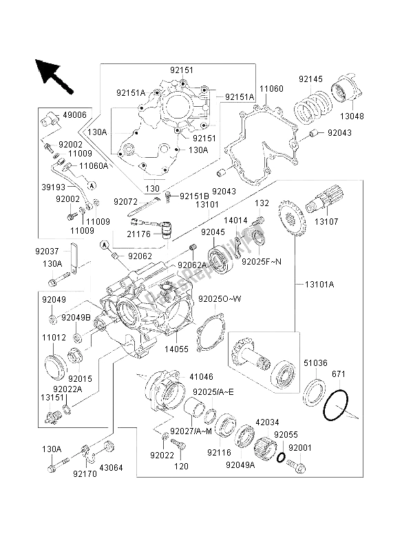 All parts for the Front Bevel Gear of the Kawasaki VN 1500 Classic FI 2001