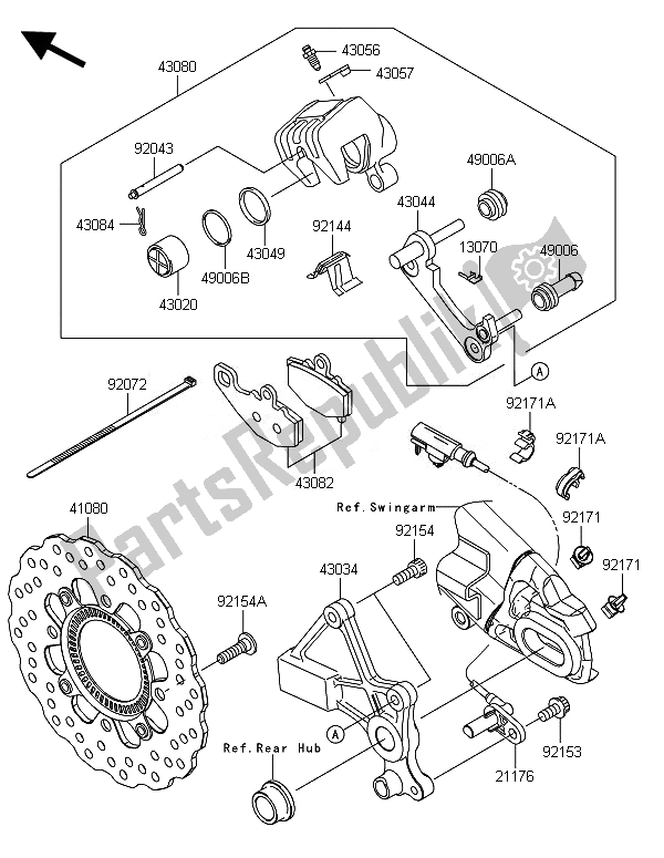 All parts for the Rear Brake of the Kawasaki ER 6N ABS 650 2014