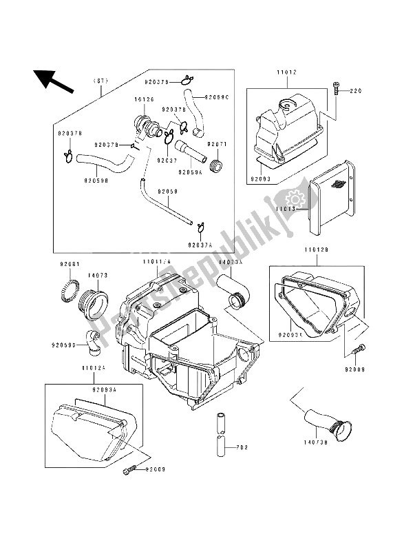 All parts for the Air Filter of the Kawasaki GPZ 500S 1993