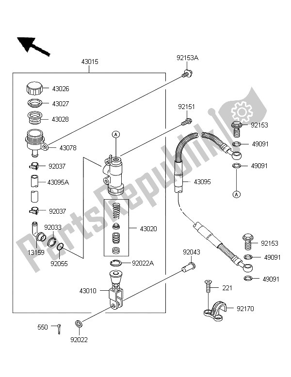 All parts for the Rear Master Cylinder of the Kawasaki KX 65 2006