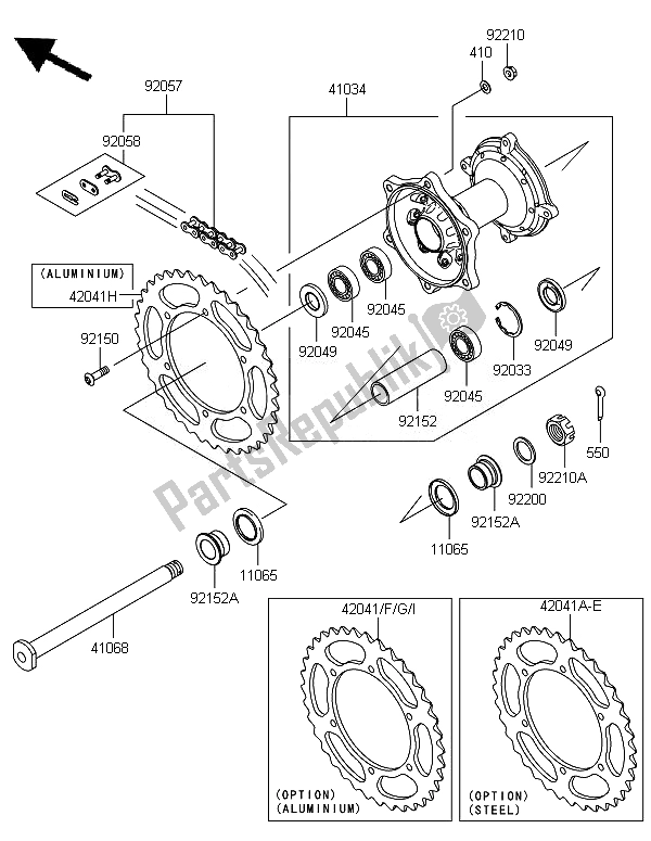 Todas as partes de Cubo Traseiro do Kawasaki KX 450F 2010