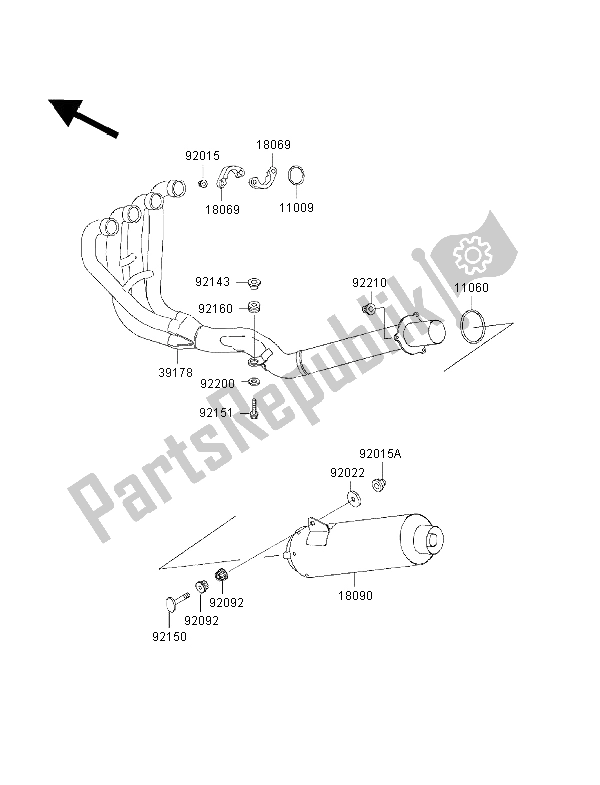 All parts for the Muffler of the Kawasaki ZRX 1100 1998