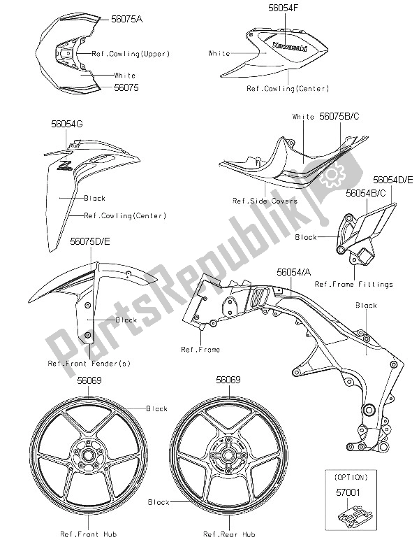 Toutes les pièces pour le Décalcomanies (blanc) du Kawasaki Z 1000 2016