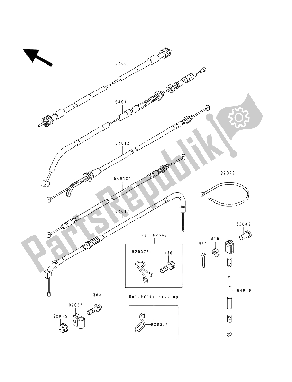 Tutte le parti per il Cavo del Kawasaki Tengai 650 1991