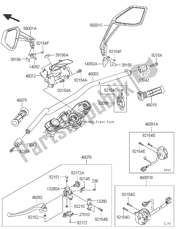 Tutte le parti per il Manubrio del Kawasaki Z 1000 2016