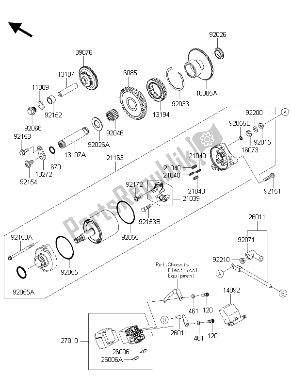 All parts for the Starter Motor of the Kawasaki Ninja ZX 10R ABS 1000 2015