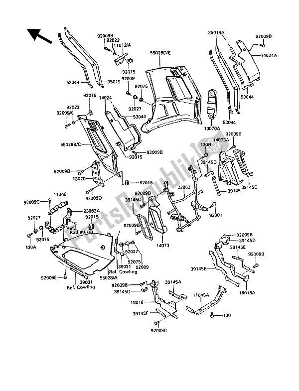 All parts for the Cowling Lowers of the Kawasaki 1000 GTR 1986