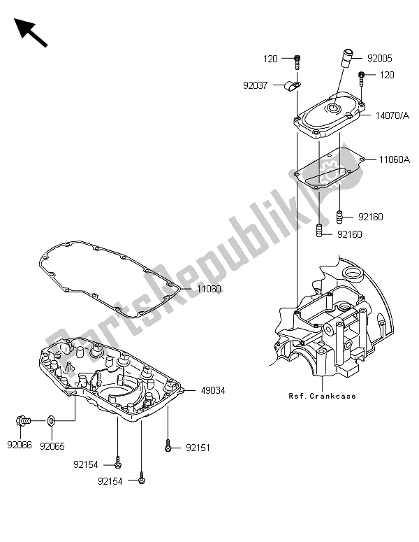 Alle onderdelen voor de Ontluchtingsdeksel En Oliepan van de Kawasaki W 800 2013