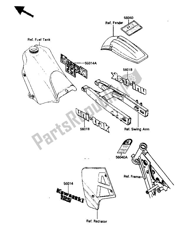 Toutes les pièces pour le étiquette du Kawasaki KX 125 1987