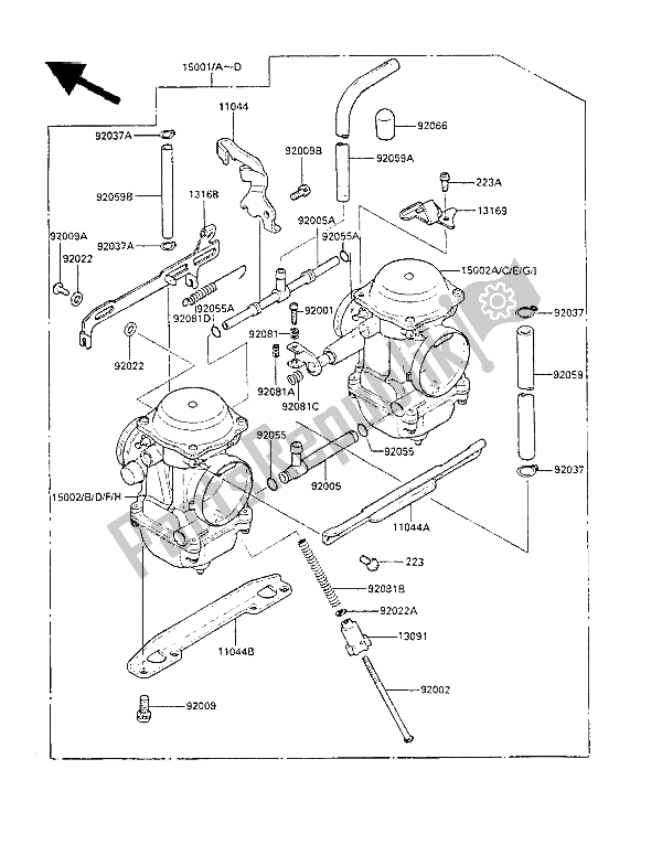 All parts for the Carburetor of the Kawasaki LTD 450 1987