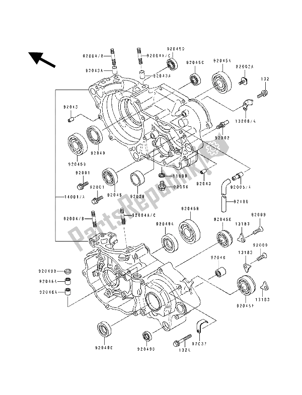 Todas as partes de Bloco Do Motor do Kawasaki KX 250 1991