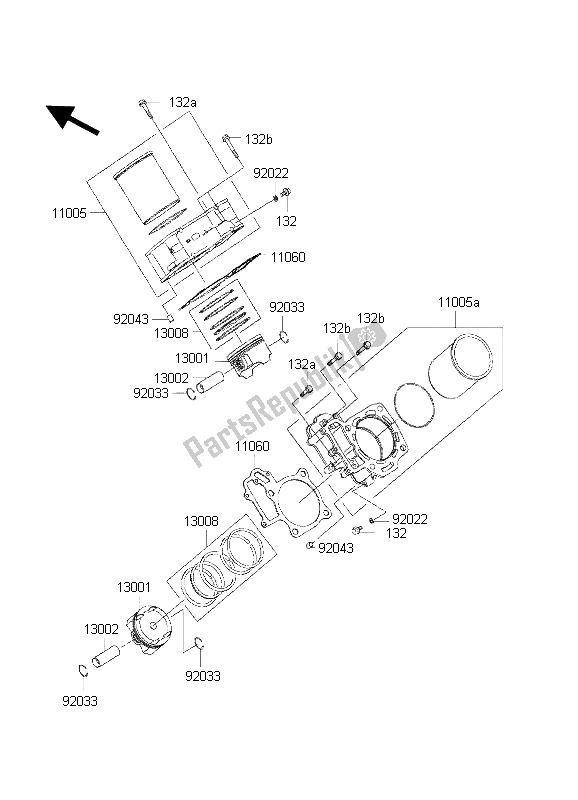 Tutte le parti per il Cilindro E Pistone del Kawasaki KVF 650 2002