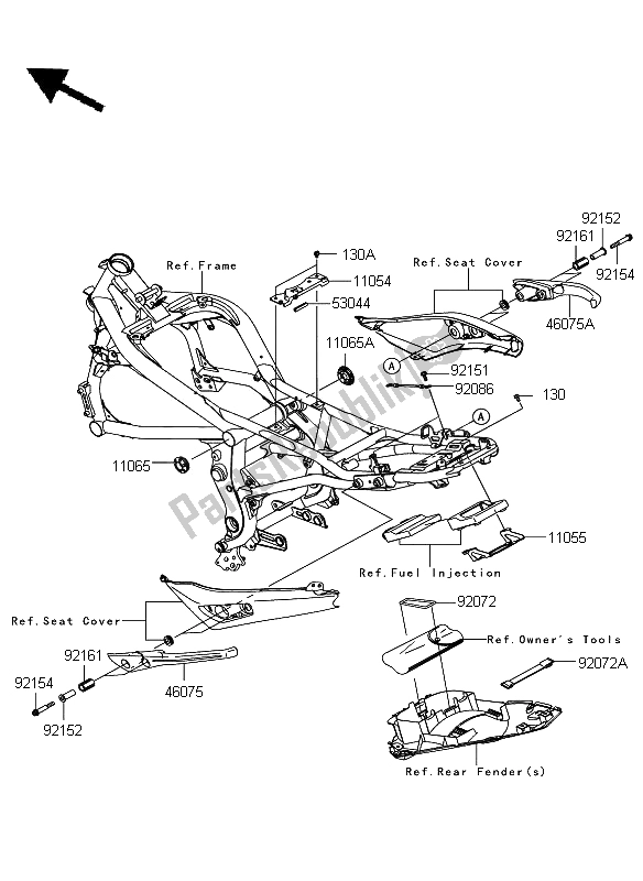 Alle onderdelen voor de Frame Hulpstukken van de Kawasaki ER 6N ABS 650 2009