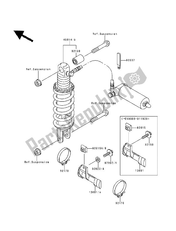 Todas las partes para Amortiguadores) de Kawasaki Ninja ZX9R 900 1994