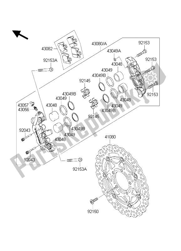 All parts for the Front Brake of the Kawasaki Ninja ZX 10 RR 1000 2004