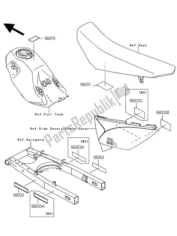 All parts for the Labels of the Kawasaki D Tracker 125 2012