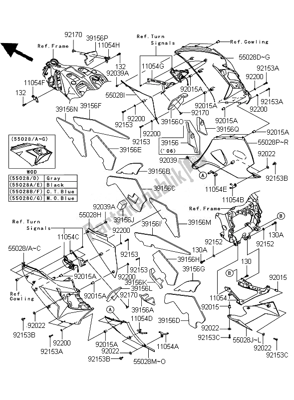 All parts for the Cowling Lowers of the Kawasaki ZZR 1400 2007