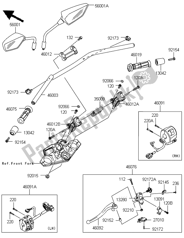 Toutes les pièces pour le Guidon du Kawasaki Versys 1000 2012