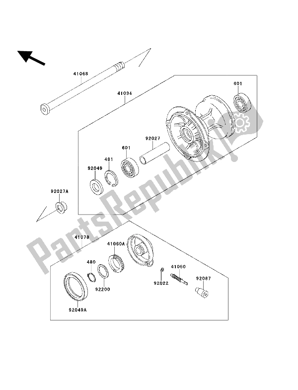 All parts for the Front Hub of the Kawasaki KLX 650 1993