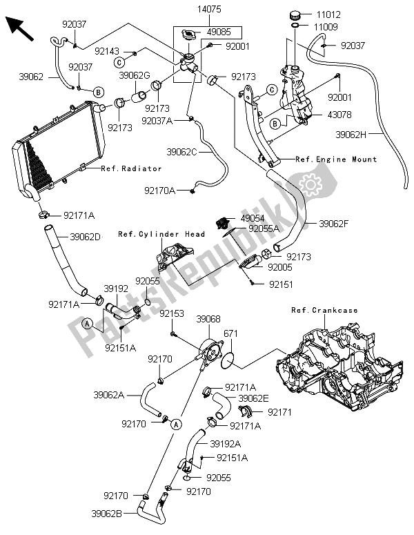 Tutte le parti per il Tubo Dell'acqua del Kawasaki Z 1000 ABS 2013