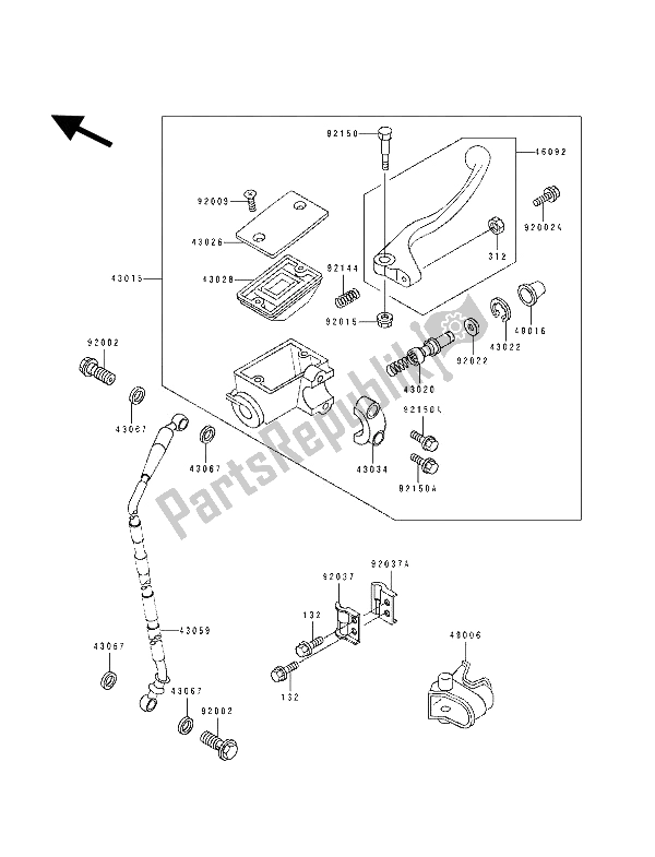 All parts for the Front Master Cylinder of the Kawasaki KX 125 1993