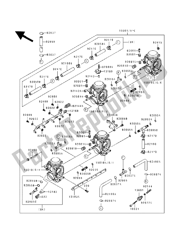 Tutte le parti per il Carburatore del Kawasaki ZZ R 600 1992