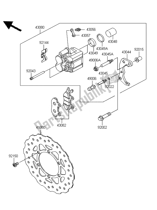 All parts for the Front Brake of the Kawasaki D Tracker 125 2010