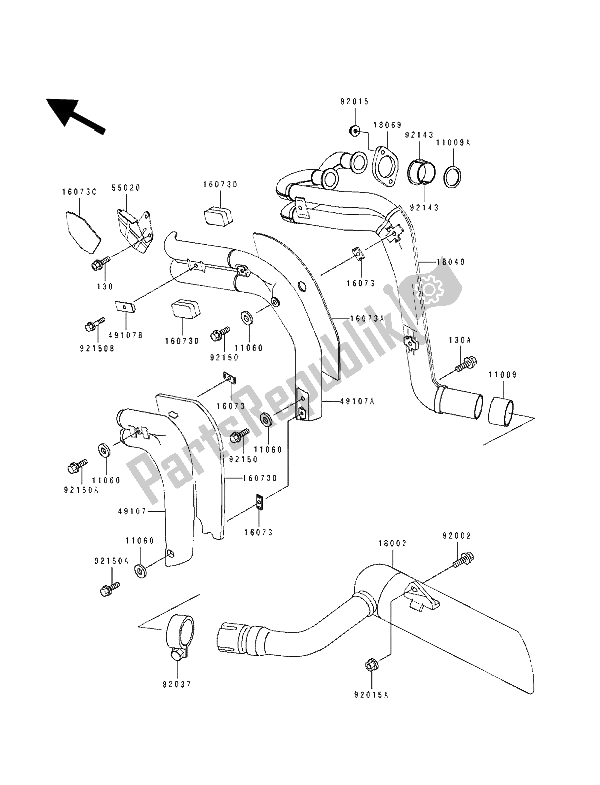 All parts for the Muffler(s) of the Kawasaki EL 250 1990