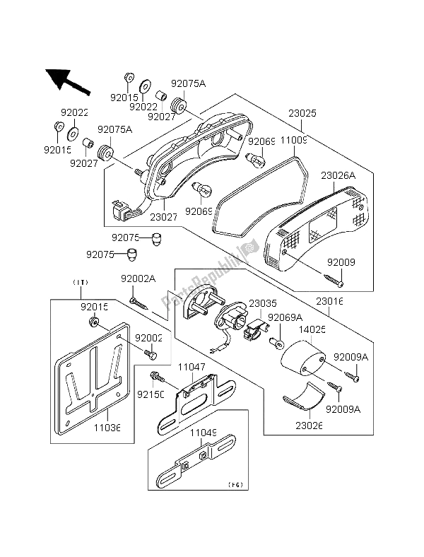 All parts for the Taillight of the Kawasaki EL 252 1996