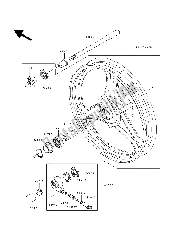 Tutte le parti per il Mozzo Anteriore del Kawasaki EL 250E 1993